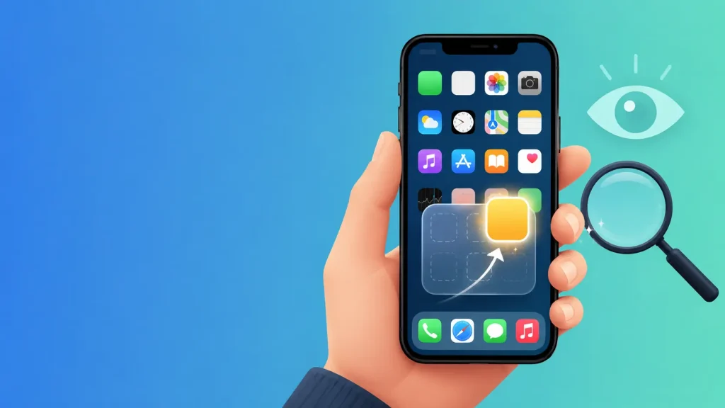 Illustration showing how to unhide an app on iPhone from the hidden apps folder