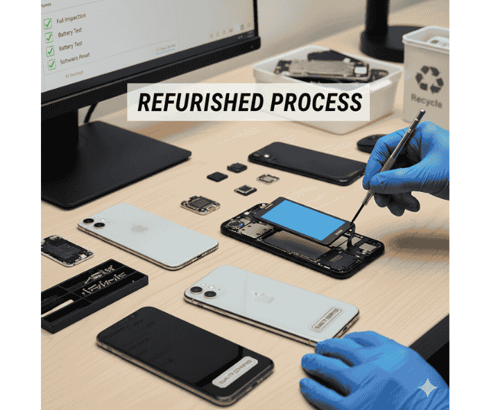 Best Places to Buy a Refurbished iPhone (2025) 11 Hands of a technician performing repairs on a disassembled iPhone, illustrating the refurbishment process with tools, components, and a checklist display.