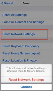reset network iphone