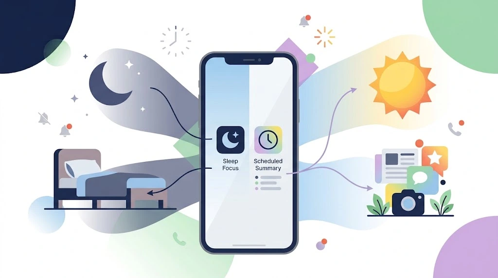 Scheduling notification silence on iPhone using Sleep Focus and Scheduled Summary