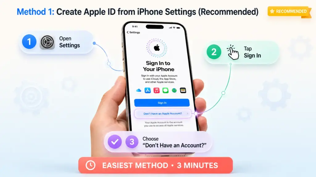 Method 1 Create Apple ID from iPhone Settings (Recommended)