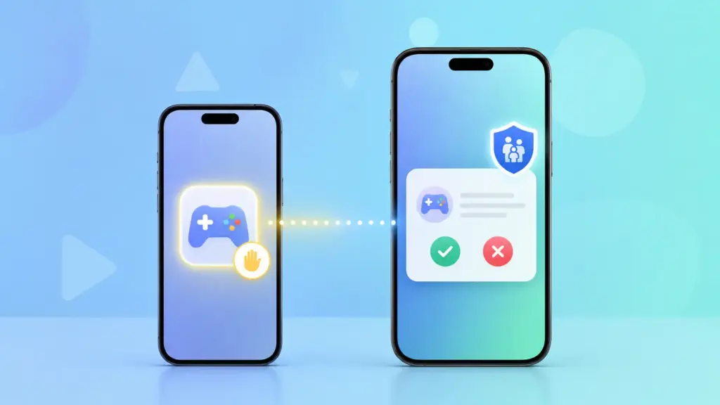 iOS 27 Hands-On: Top 5 New Features! 8 iOS 27 Ask to Browse parental control feature showing approval request between two iPhones