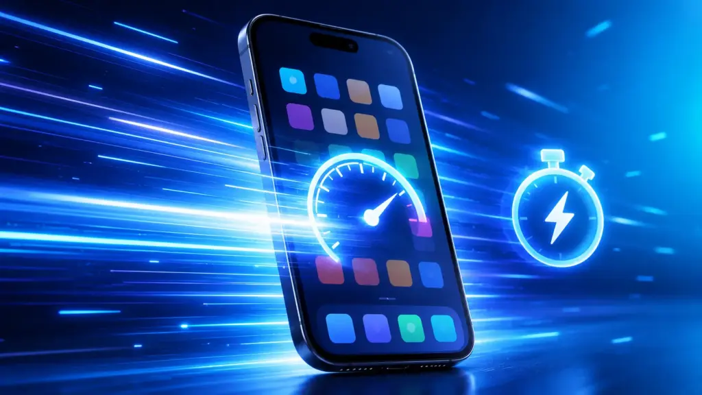iOS 27 Hands-On: Top 5 New Features! 9 iOS 27 faster performance showing speed lines and quick app loading on iPhone