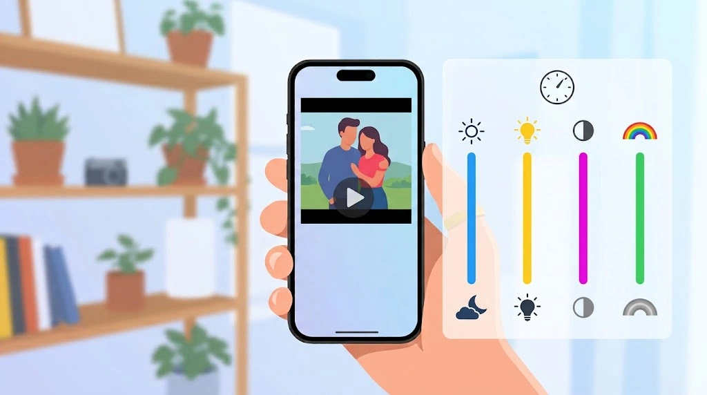 Adjusting exposure and saturation sliders for a video in the iPhone Photos app