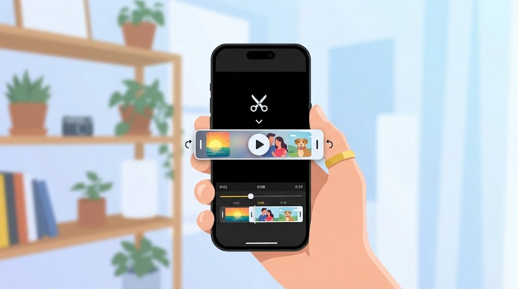 Dragging timeline handles to trim a video on iPhone in the Photos app