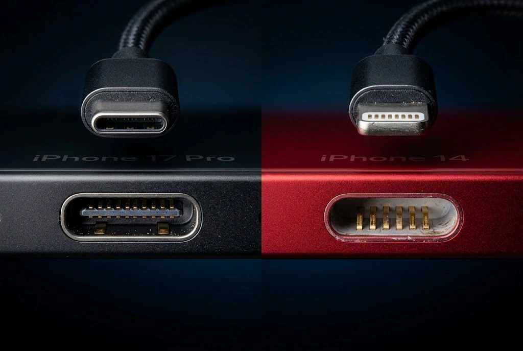 iPhone Charger Types: Which One Fits Your iPhone? (2026) 9 Side-by-side comparison of USB-C and Lightning charging ports on different iPhone models