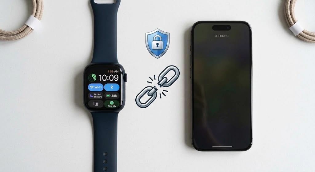 How to Connect Apple Watch to iPhone (Step-by-Step 2026) 16 Apple Watch and iPhone with a broken link icon showing unpairing