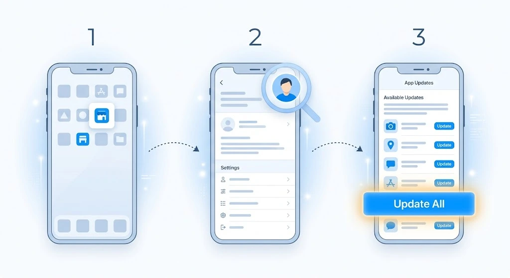 How to Update iPhone Apps (Manual, Automatic & Fixes for iOS 26) 8 three steps to update iPhone apps in the App Store