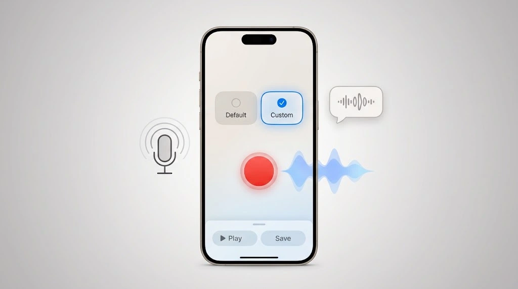 How to Set Up Voicemail on iPhone (iOS 26): 5 Easy Steps 10 How to change your voicemail greeting on iPhone — Custom greeting selected with Record, Play, and Save buttons in iOS 26