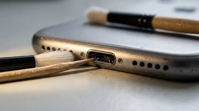how to clean iPhone charging port with a soft brush and toothpick