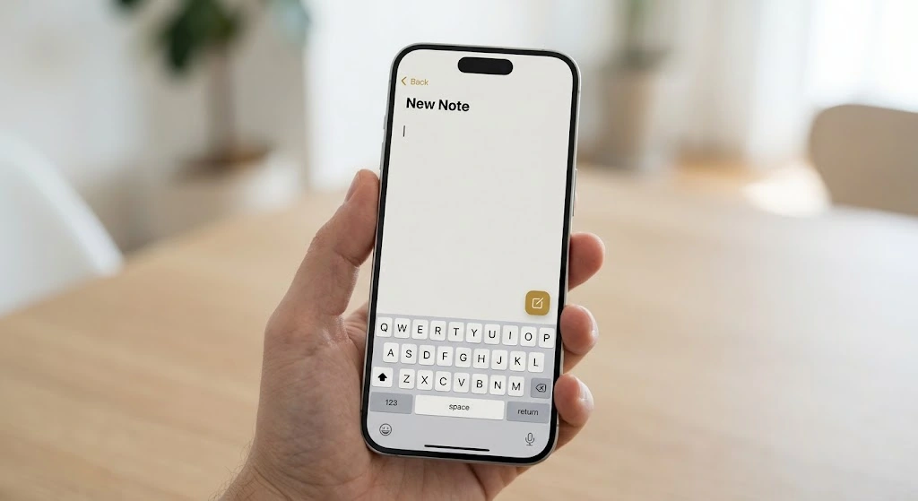 iPhone Notes App: How to Use, Sync & Recover Notes (2026) 8 Thumb tapping the New Note button in the iPhone Notes app