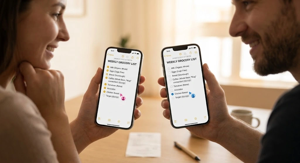 iPhone Notes App: How to Use, Sync & Recover Notes (2026) 11 Two people editing the same shared checklist in iPhone Notes
