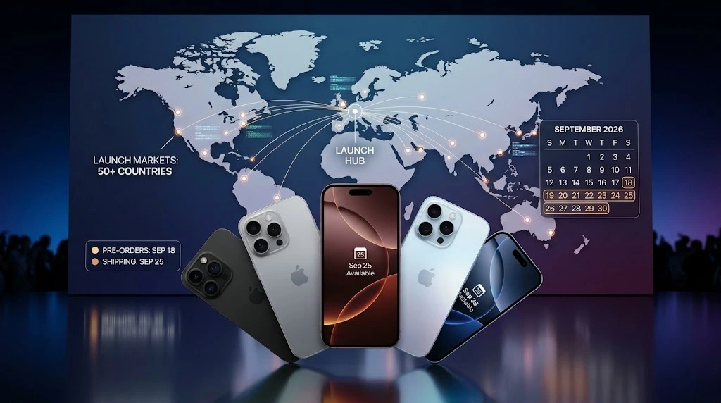 World map showing iPhone 18 Pro release dates and global availability September 2026