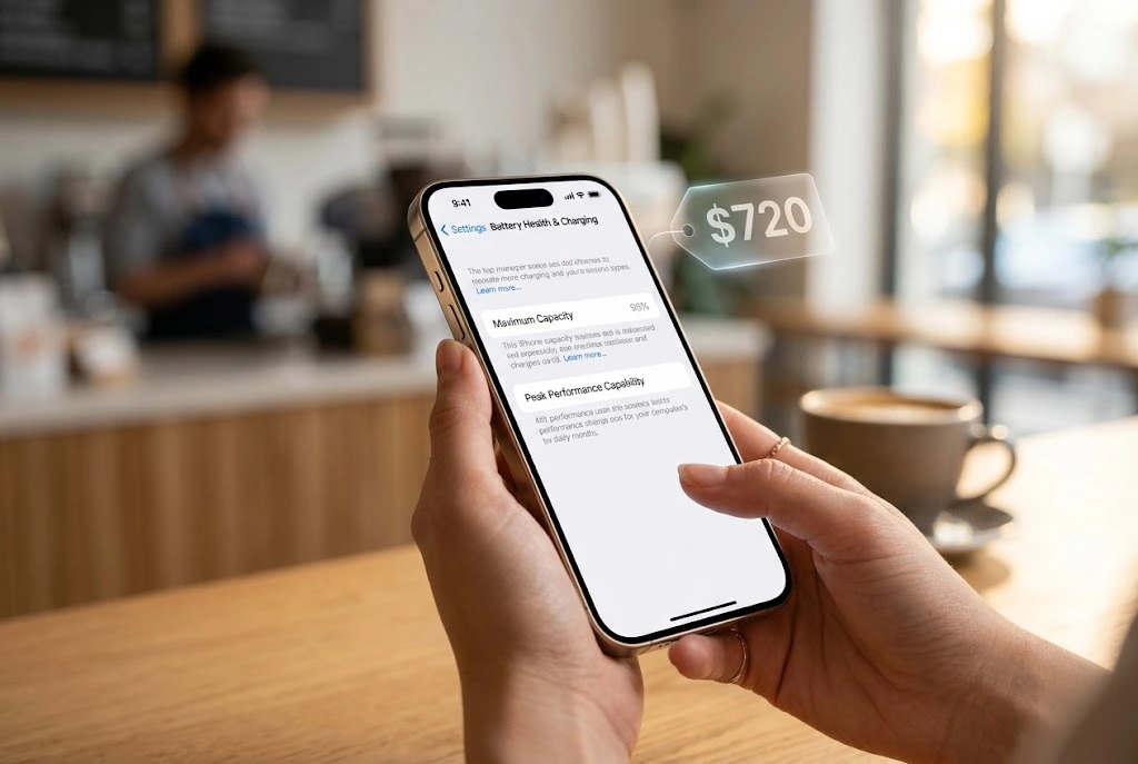 Checking iPhone battery health and trade-in value estimate of $720
