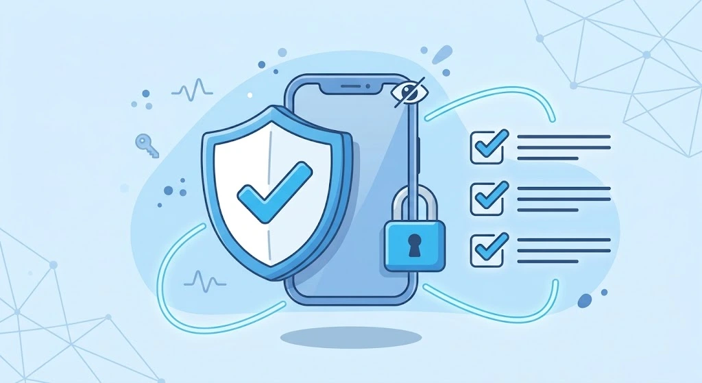 How to Find MAC Address on iPhone (Wi-Fi & Bluetooth, iOS 26) 18 Shield and padlock protecting an iPhone to show MAC address safety tips
